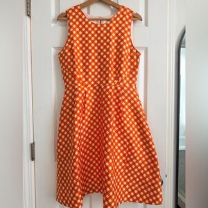 Kate Spade Orange and White Checkered Gingham Silk Midi Dress With Pockets